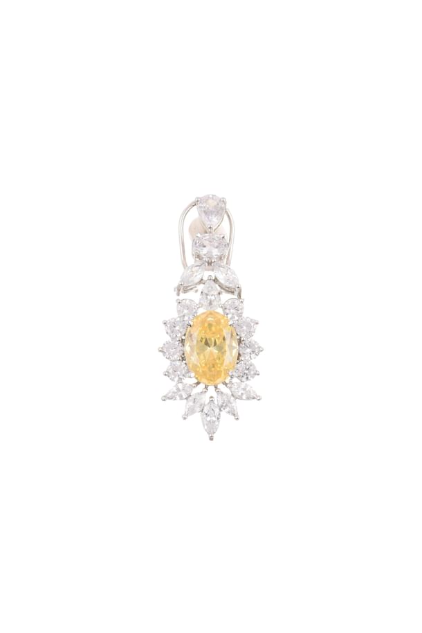 Silver Finish Elizabethian Necklace Set with Champagne Oval Stone and Faux diamonds Silver Finish Elizabethian Necklace Set with Champagne Oval Stone and Faux diamonds