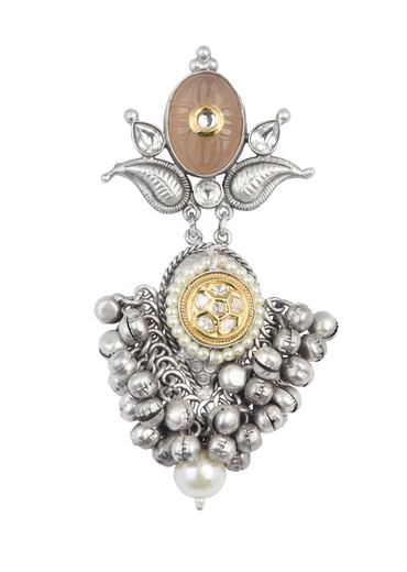 Silver Finish Orange Oxidsed Danglers With Meenakari And Carved Detail