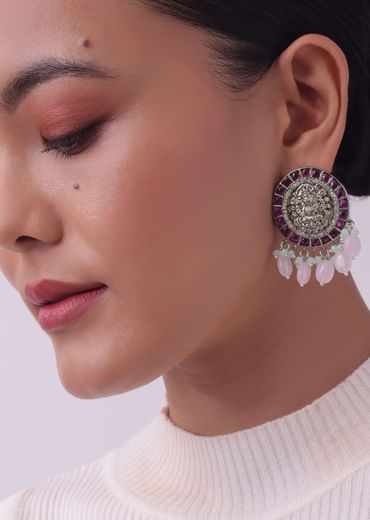 Silver Finish Oxidised Choker Set With Meenakari Work