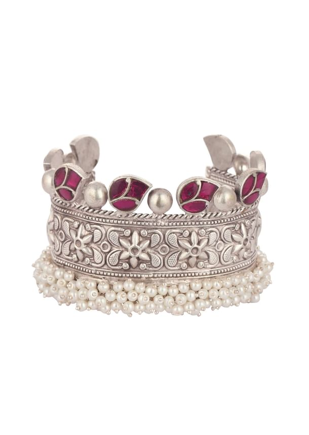 Silver Finish Oxidised Kada With Meenakari Work Silver Finish Oxidised Kada With Meenakari Work