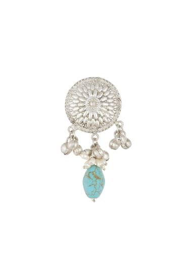 Silver Finish Oxidised Long Necklace Set Infused With Kundan Work And Beads