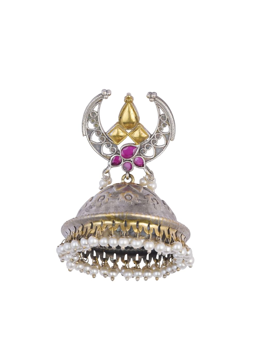 Silver Finish Oxidsed Statement Jhumkas With Meenakari Detail