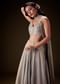 Silver Grey Crush Skirt With Embroided Blouse And Choker Dupatta