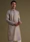 Silver Grey Festive Kurta Set With Golden Floral Print In Jacquard
