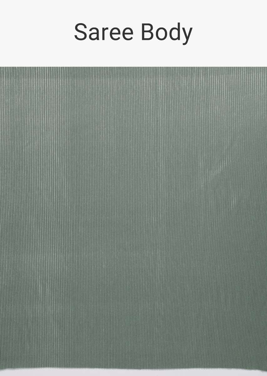 Silver Grey Half And Half Saree In Satin Silk With Sequins Border And Crushed Pallu Online - Kalki Fashion