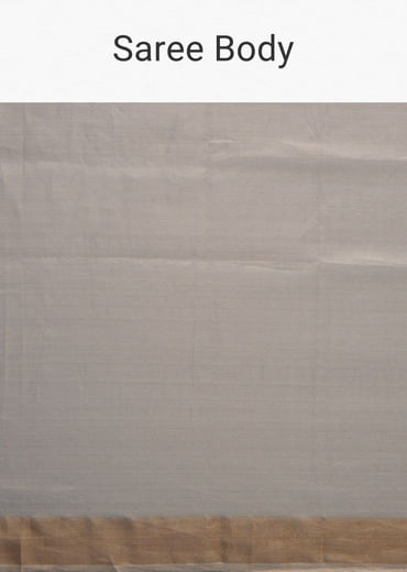 Silver Grey Tissue Organza Woven Saree With Golden Zari Work