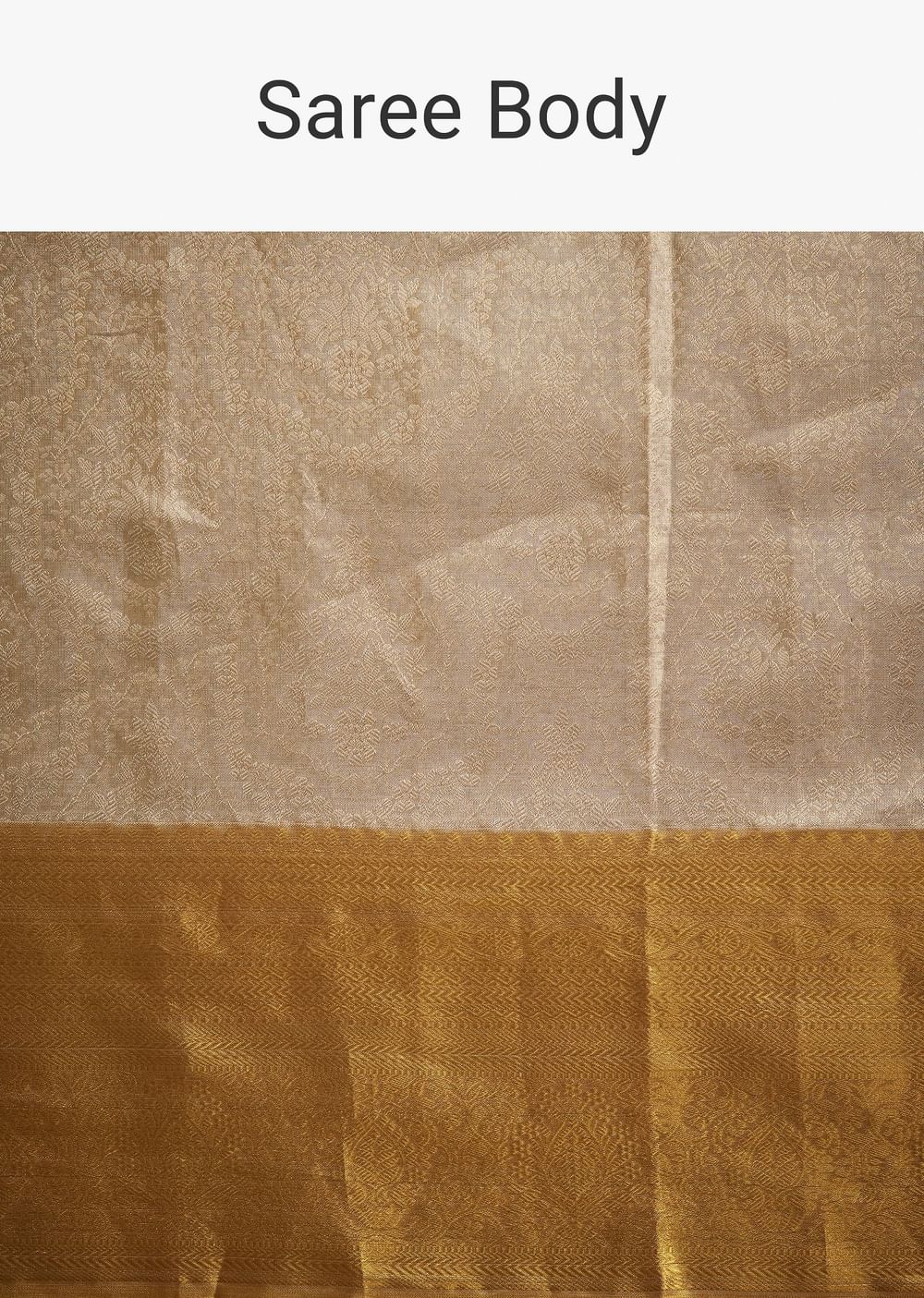 Silver Kanjivaram Silk Saree With Gold Contrast Border And Pallu