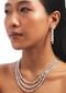 Silver Multi Layered Zircon Necklace And Drop Earrings Set