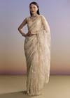 Silver Tissue Saree With Scallop Border And Sequins Work