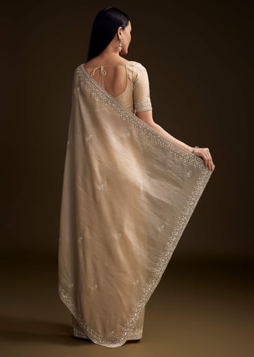 Silver Tissue Saree With Sequin And Stone Embroidery