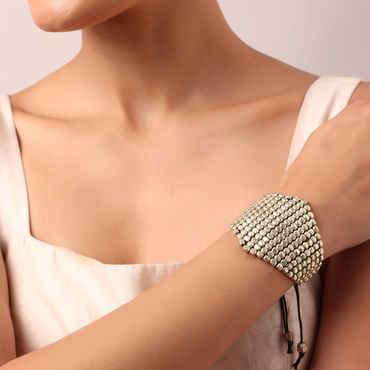 Silver Tone Bangle With Kundan Stones