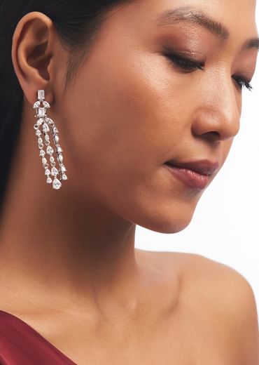 Silver Zircon Cascading Necklace Set