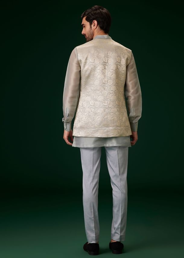 Sky Blue Banarasi Silk Kurta Jacket Set