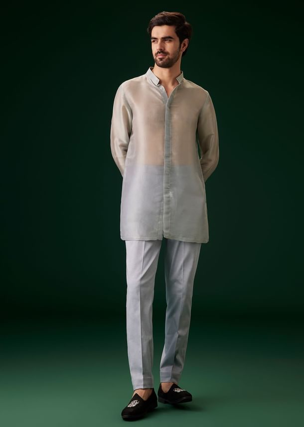 Sky Blue Banarasi Silk Kurta Jacket Set