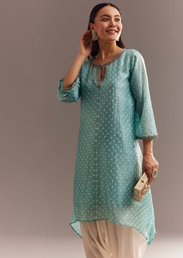 Sky Blue Bandhani Embroidered Kurta Dhoti