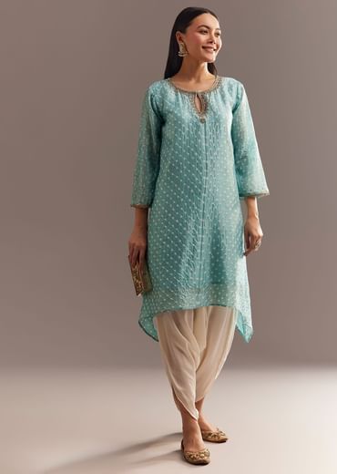 Sky Blue Bandhani Embroidered Kurta Dhoti
