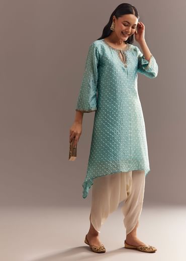 Sky Blue Bandhani Embroidered Kurta Dhoti