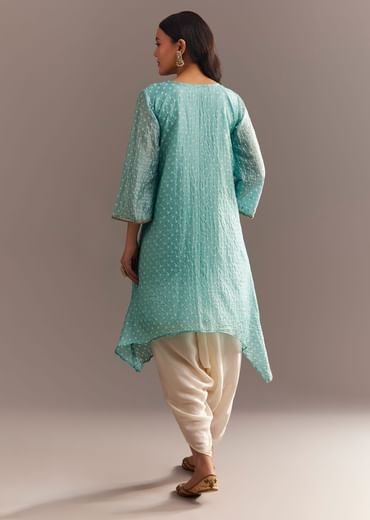 Sky Blue Bandhani Embroidered Kurta Dhoti