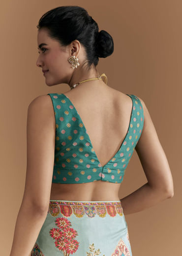 Sky Blue Dola Silk Saree With Madhubani Weave And Embroidery