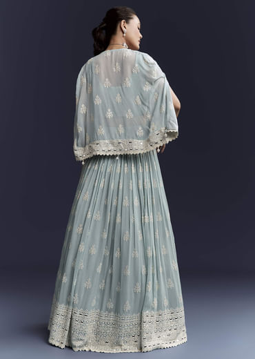 Sky Blue Georgette Bridesmaid Lehenga With Sequins And Thread Embroidery