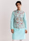 Sky Blue Jacquard Kurta Jacket Set With Animal Print