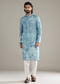 Sky Blue Kurta Set For Men With Printed Floral Motifs
