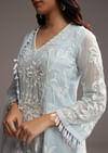 Sky Blue Organza Kurta Set With Resham Work