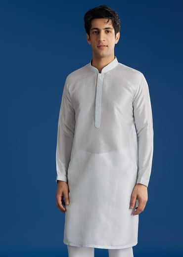 Sky Blue Silk Embroidered Jacket Kurta Set