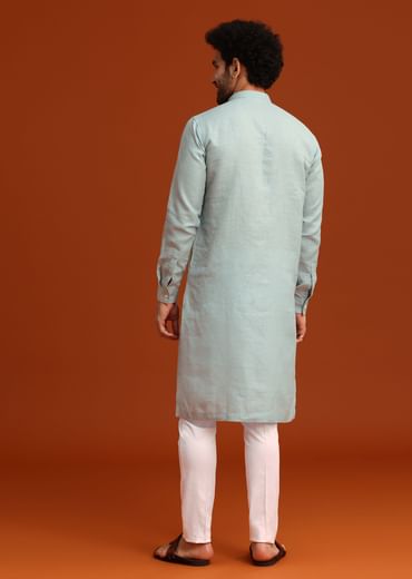 Sky Blue Floral Hand Embroidered Kurta And Pant Set