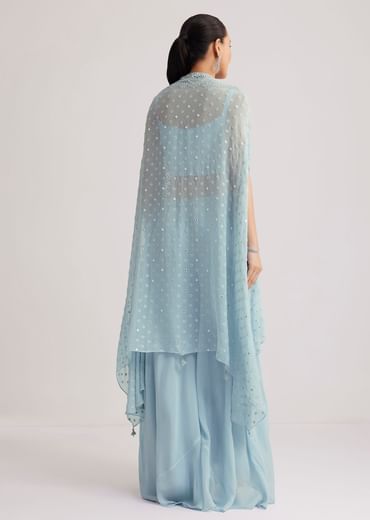 Sky Blue Georgette Palazzo Set With Embroidered Cape