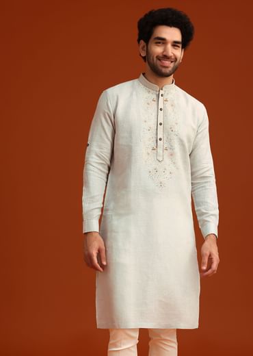 Sky Blue Kurta Set With Floral Thread Embroidery