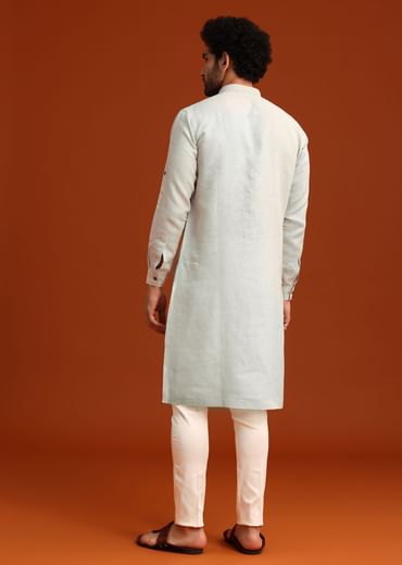 Sky Blue Kurta Set With Floral Thread Embroidery