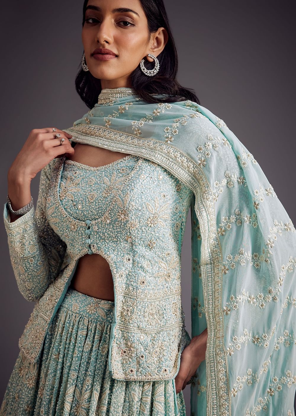 Sky Blue Lucknowi Work Lehenga Set