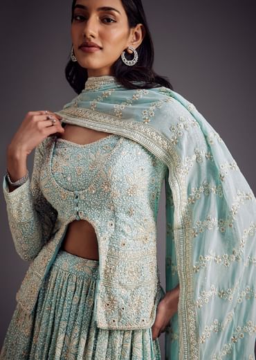 Sky Blue Lucknowi Work Lehenga Set