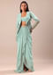 Sky Blue Draped Skirt With Embroidered Blouse And Jacket