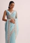Sky Blue Saree With Resham Threadwork And Unstitched Blouse