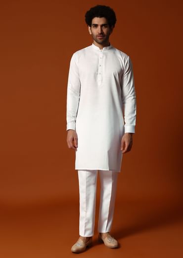 Sky Blue Silk Kurta Jacket Set In Resham Work For Men