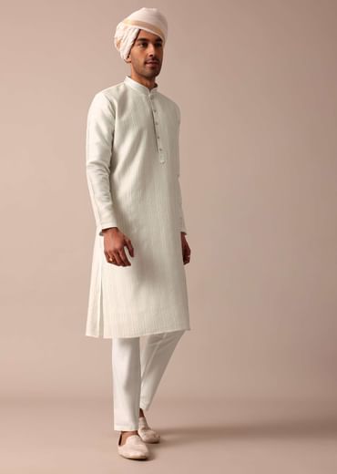 Cream Silk Sherwani Set With Intricate Embroidery