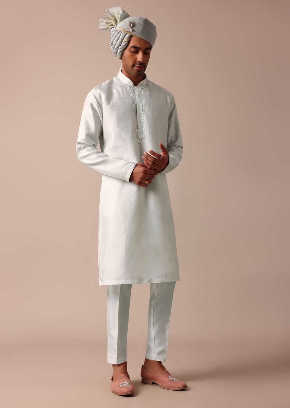 Sky Blue Silk Sherwani With Exquisite All-Over Embroidery