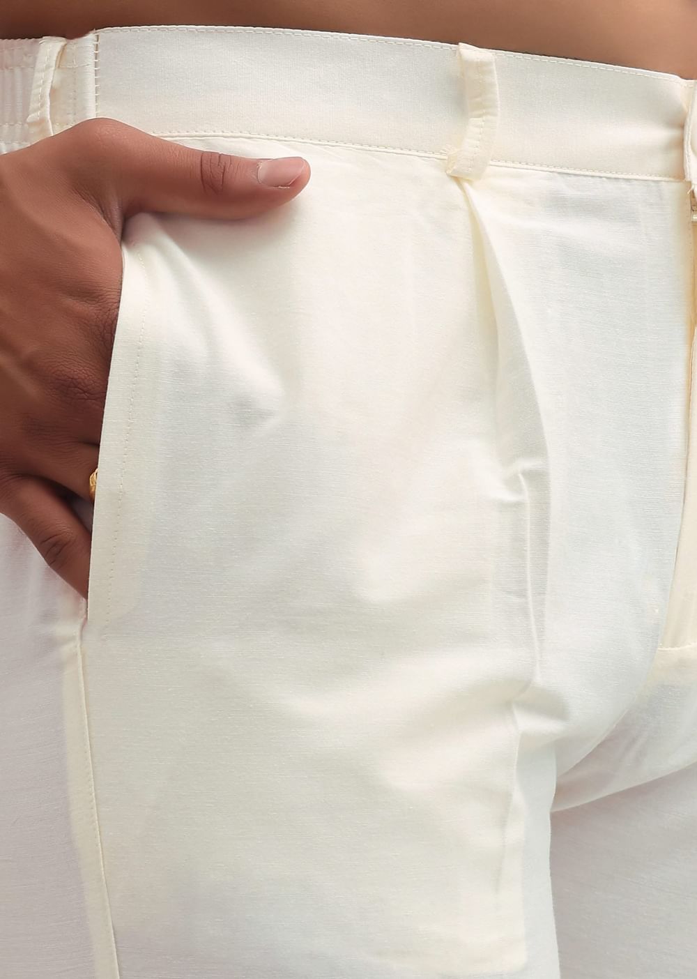 Light Pista Thread Embroidered Cotton Silk Kurta Set For Men