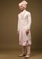 Beige White Silk Sherwani Set With Embroidery