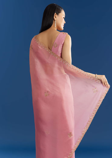 Soft Pink Organza Tissue Saree With Scallop Beaded Finish