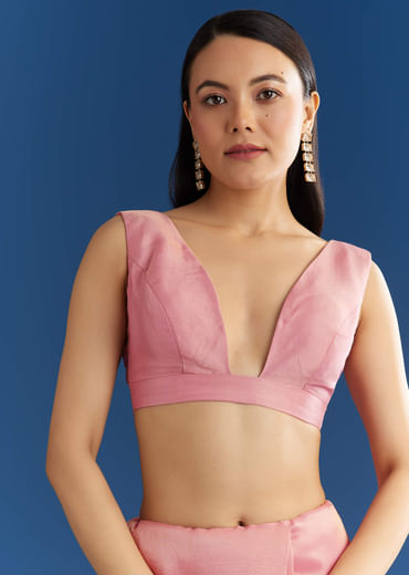 Soft Pink Organza Tissue Saree With Scallop Beaded Finish