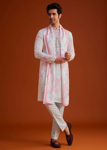 Soft Pink Marble Printed Kurta Set