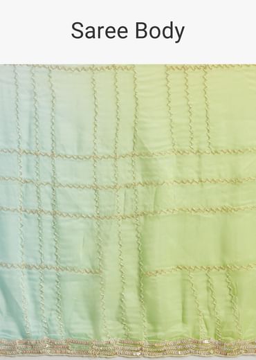 Soft Tissue Yellow Blue Shaded Saree Embroidered With Cutdana And Sequins