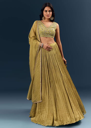 Solid Green Banarasi Silk Bridesmaid Lehenga With Intricate Hand Embroidery