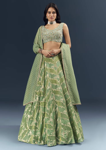 Spa Green Banarasi Silk Bridesmaid Lehenga With Heavy Hand Embroidery