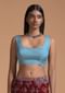 Steel Blue Sleeveless Blouse In Silk Blend With Scooped Neckline