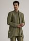 Olive Green Silk Indowestern Suit With Mirror Work