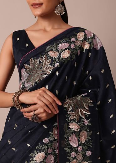 Stunning Blue Semi Tussar Silk Saree